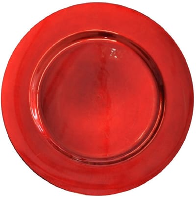 Kaarsenbord - rood - glimmend - rond - 33 cm - kunststof - plateau - onderbord - onderzet bord voor kaarsen