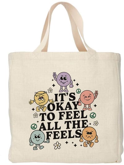 Creasowl® - It's okay to feel all the feels tote bag - Boodschappentas 38 x48 cm - Polylinnen- Motiverende tas - Shopper - Canvas tas - Boodschappen tas - Totebag - Schoudertas - Draagtas - Positieve spreuk