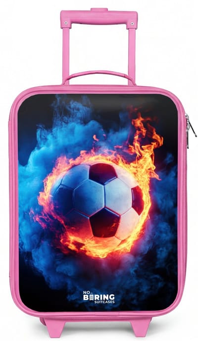 NoBoringSuitcases.com® - Kinderkoffer roze - Kindertrolley meisje - Voetbal in vuur en ijs - Koffer kind lichtgewicht - Reiskoffer trolley voor kinderen - Koffertje met lichtgevende wieltjes - Rolkoffer