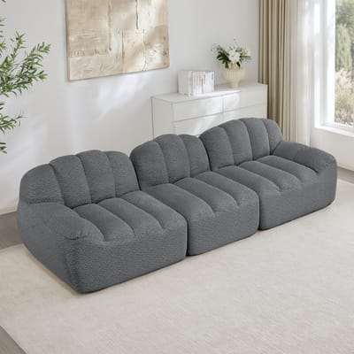 MODENUIT Hoekbank 3-Zits - Modulair Met Ottomaan - Voor Woonkamer En Appartement - Granulair Fleece - Grijs