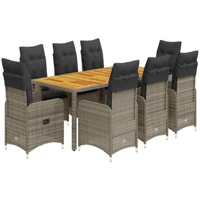 vidaXL - 9-delige - Bistroset - met - kussens - poly - rattan - grijs