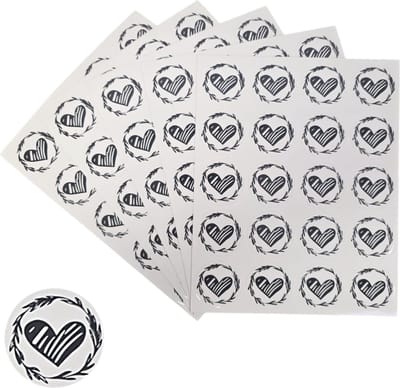 200x Transparante Stickers Op Vel - 32mm - Hart Krans Zwart - Serie 1 - Sluitsticker - Sluitzegel - Cadeau Sticker - Hartje Zwart - 200 Stuks