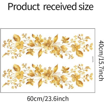 1 stuks Gouden Bloemen Vinyl Muursticker - Elegant Blad- en Bloemontwerp voor Slaapkamer, Woonkamer, Hal - Eenvoudig Aan te Brengen, Verwijderbare Woondecoratie Sticker