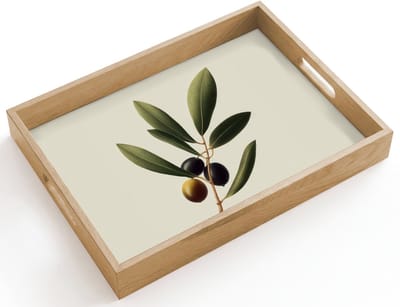 Dienblad hout 40x30 cm - Schootdienblad - Olijftak - Donkergroen - Olijven - Borrelplank rechthoek - Plateau dienbladen