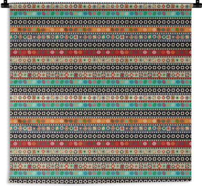 Wandkleed - Wanddoek - Patroon - Azteken - Symbolen - Regenboog - 180x180 cm - Wandtapijt