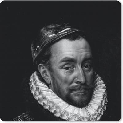 Muismat 20x20 cm - Mousepad Portret van Willem I - Adriaen Thomasz - Zwart - Wit - Muismatten