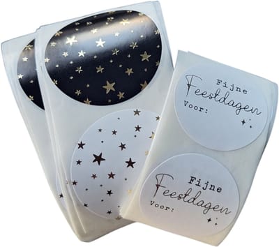40 stickers 20x stars + 20 naamsticker fijne feestdagen - kerst - sluitzegel