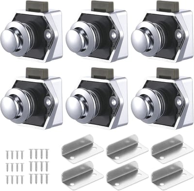 6 Pcs Push Button Lock, Drawer Lock and Cabinet Door Lock, Keyless Door Locks for RV, Yacht, Boat, Caravan