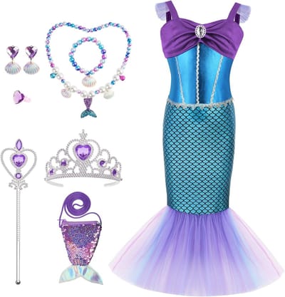 Betoverend zeemeermin kostuum voor meisjes met toverstaf, ketting en accessoires - Prinsessen verkleedkleding voor kinderen