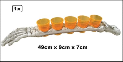 1x Skelet arm met 5 shotglaasjes 37ml - Shot in the arm - Halloween horror scary fun griezel thema feest