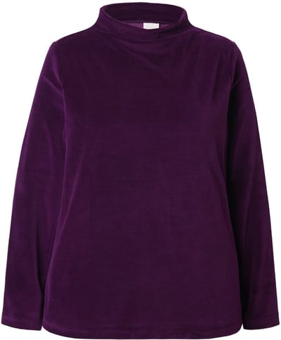 Ulla Popken - Dames - Sweatshirt van fluweel A-lijn opstaande kraag lange mouwen - Bosbes - Maat 46+