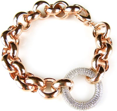 Armband in zilver roosgoud vergulde schakels en cubic zirconia