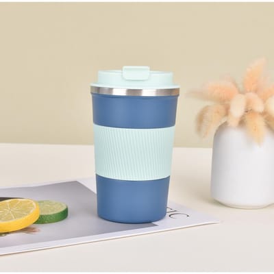 Nouvelle Tasse à Café en Acier Inoxydable avec Couvercle en Cuir Tasse à Double Vide Portable pour Bureau d'Affaires Cadeau 380ml
