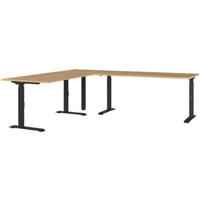 Agenda Home hoekbureau, mechanisch in hoogte verstelbaar, B 2400 x D 2200 x H 680-910 mm, Grandson eiken/zwart