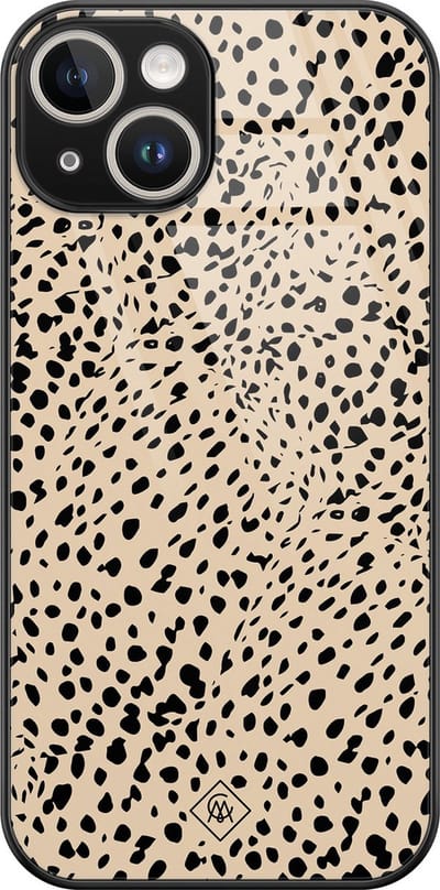 Casimoda® hoesje - Geschikt voor iPhone 13 - Stippen bruin abstract - Luxe Hard Case Zwart - Backcover telefoonhoesje - Bruin/beige