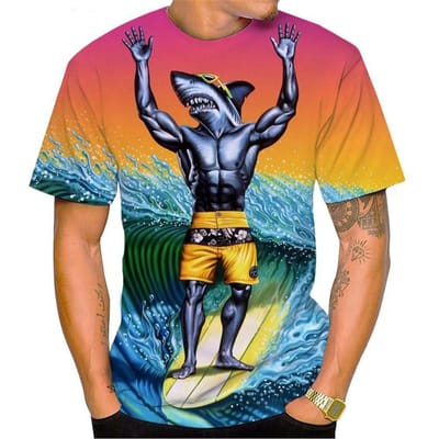Nieuwe Hot Sale Haai Surf Haai 3D Print Heren T-shirt Mode Casual Harajuku Stijl Haai Kunst Korte Mouw Tops 6XL black