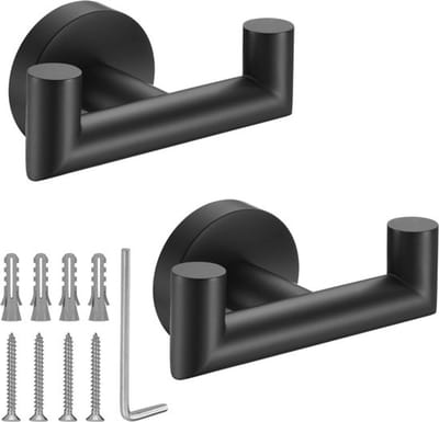 2stuks - Dubbele kleding haak van roestvrij staal - kledinghaken - Handdoek Hanger - Badkamer dubbele handdoekhaak - Dubbele handdoekhaken - voor sleutels, sjaal - zwart
