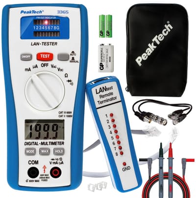 2-in-1 Multimeter en LAN-tester – digitale meetspanning, stroom, weerstand en netwerkkabels – IP67 – CAT III 600 V – 60.000 counts