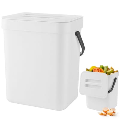 QTTVBTNA -3L Hangende Compostbak voor de Keuken – Kleine Afvalbak met Deksel, Compacte Biobak voor Aanrecht, Kast of Badkamer – Wit