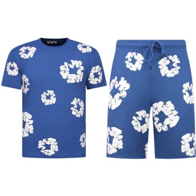 Bloemen Print Zomerset Heren - Bloemen Pak met Short Heren Twinset -1770 -Navy