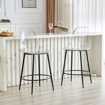 FloraGrace Barkruk 66 cm – Transparant Zwevend Design – Set Van 2 Voor Keukenbar En Eiland – Metaal En Kunststof – Zwart