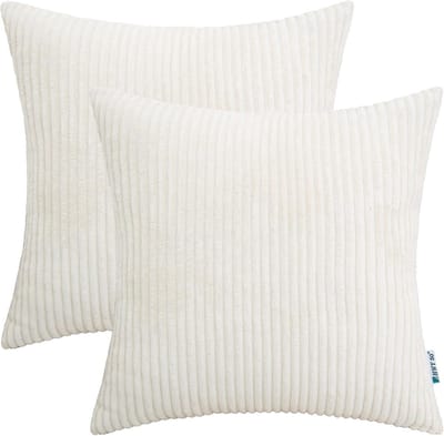 Famanu – Set van 2 stuks ribfluwelen sierkussenslopen corduroy 50 x 50 cm crème wit