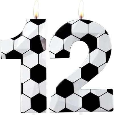 Dailygoods- Verjaardagskaarsen Voetbal Thema - 12e Verjaardag Kaarsen - Taartdecoratie - 3D Diamant Ontwerp - Eenvoudig te gebruiken - Feest Benodigdheden - Taarttopper