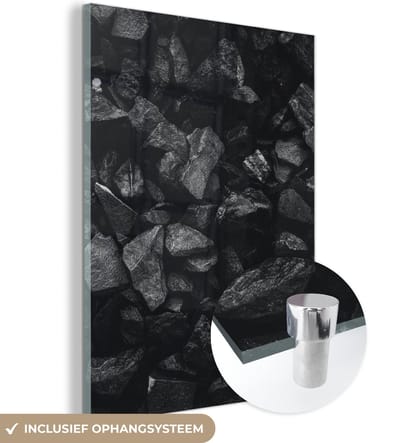 Glasschilderij zwart wit - Zwart - Wit - Stenen - Gesteente - 120x160 cm - Muurdecoratie - Decoratie slaapkamer