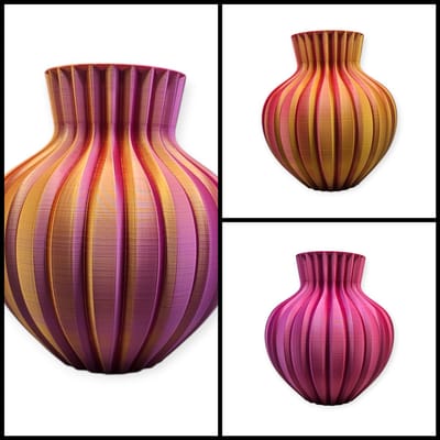 Layerzz - Ribbelvaas - 3-D geprint - voor droog en zijdebloemen - modern - stijlvol - kleurrijk - goud paars roze