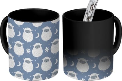 Magische Mok - Foto op Warmte Mokken - Koffiemok - Schapen - Nacht - Maan - Patronen - Magic Mok - Beker - 350 ML - Theemok