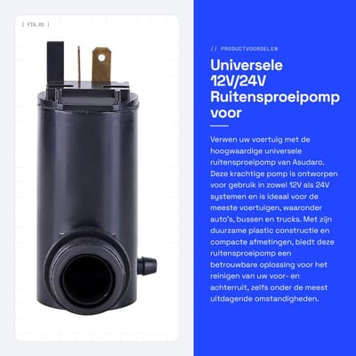 Dailygoods- Ruitensproeierpomp 12V/24V - Voorruit/achterruit - Motor - Auto/Bus/Vrachtwagen - Zwart - Kunststof - Sproeipomp