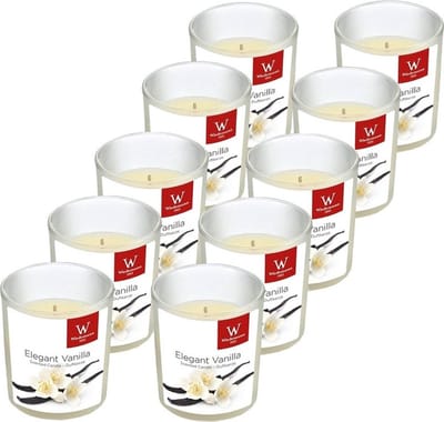 Trend Candles Geurkaars - 10x - in glas - Vanille aroma - 25 branduren - 7 x 8 cm - woondecoratie - kaarsen