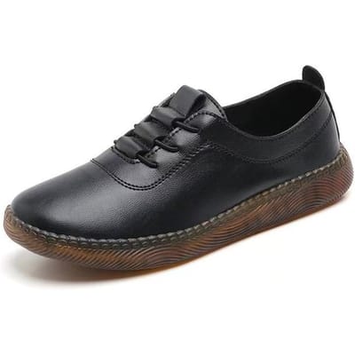 Mocassins à semelle large style coréen pour femmes, confortables en cuir véritable de vachette, de haute qualité, à enfiler, pour grossesse et maternité 39 noir