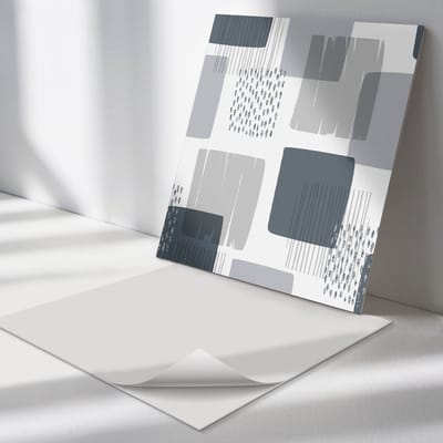 Wallfluent Vinyl Tegels - Abstract Geometrisch Patroon Vinyl Tegels Zelfklevend - 30 cm x 30 cm - Grijs PVC Tegels - Set van 9 - Vierkant PVC Tegels - Patroon Plaktegels - Zelfklevende Vinyltegels - Plaktegels Keuken en Badkamer