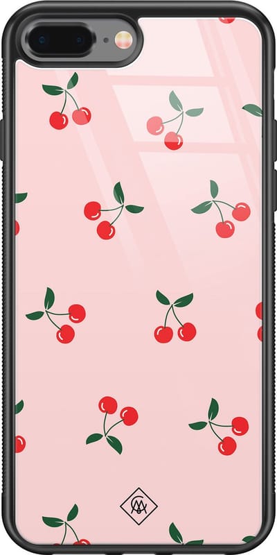Casimoda® hoesje - Geschikt voor iPhone 8 Plus - Kersjes - Luxe Hard Case Zwart - Backcover telefoonhoesje - Roze