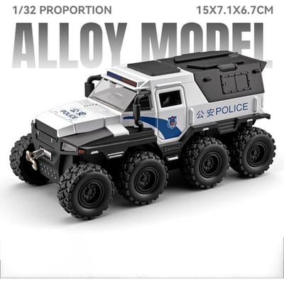 1:32 Conqueror Politiewagen Model Speelgoed Afneembare Onderdelen Geluid Licht Pull-Back Off-Road Voertuigen Modellen Verjaardagscadeaus voor Jongens gray