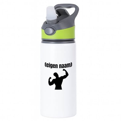 Hacebo® - fitness man met eigen naam waterfles met rietje groen - Fitness - atleten/sport liefhebbers - sport - fitness - bodybuilder - verjaardag - cadeau - kado - water fles - 650ML