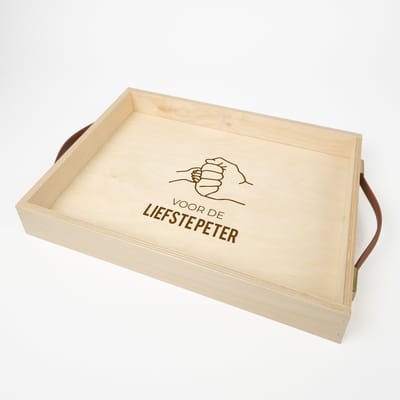 STERK - Houten dienblad - Dienblad - Dienblad met handvaten - Houten dienblad rechthoek - FISTBUMP - LIEFSTE PETER - Cadeau peter - Peter - Peter worden - Voor de liefste peter