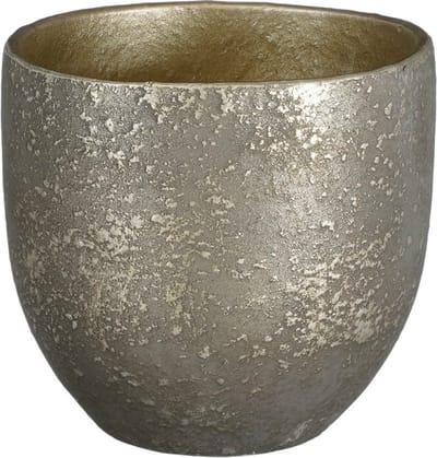 Mica Decorations Plantenpot/bloempot - terracotta - zwart/goud flakes relief - D16/H14 cm