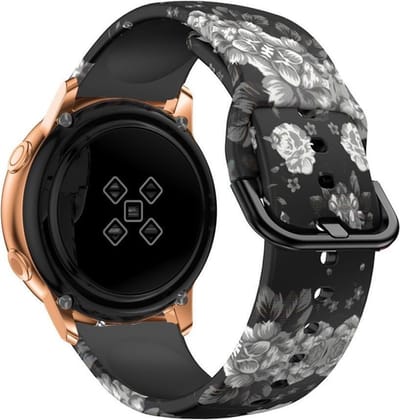 Strap-it Smartwatch bandje 20mm - siliconen bandje grijze bloemen print geschikt voor Polar Ignite / Ignite 2 / Ignite 3 / Unite / Pacer - Huawei Watch GT 2 42mm / GT 3 42mm / GT 3 Pro 43mm