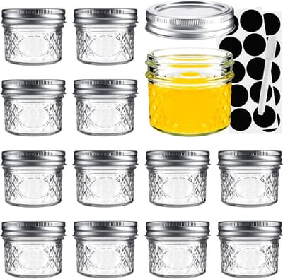 Mini inmaakpotjes van glas, 4oz (120ml) opslagpotjes met deksel voor voedsel, jam, specerijen en kaarsen (12 stuks)