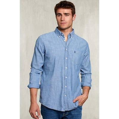 River Woods Slim Fit Jeans Shirt Bleach Denim Size: S | Casual Shirts Outlet | Heren | Blauw