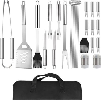 Nixnix® - BBQ gerei set XXL - 28 Delig - RVS - Barbecue - opbergtas