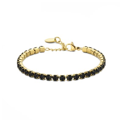 CO88 Collection Armband Dames - Tennis Armband - Ø4mm Zirkonia Stenen - Zwart - 16+3cm - Staal - Zilverkleurig - 8CB-91224