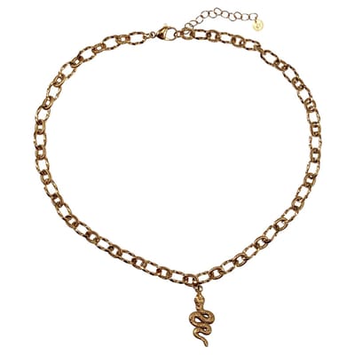 49cm x 7mm Dottilove Gedraaid Ketting Dames - 14k Geel Goud Plated RVS - Ovale Schakelketting met Slangen Hanger