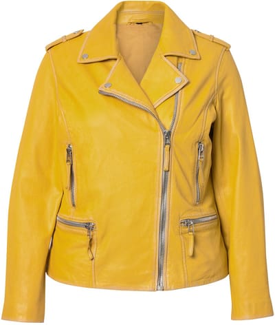 Angel of Style - Dames - Leren bikerjas echt leer kleur lange mouwen - Citroen - Maat 48
