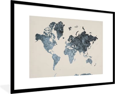 Poster in lijst - Fotolijst 120x80 cm - Posters - Wereldkaart - Zwart - Zilver - Posterlijst zwart - Decoratie - Wanddecoratie woonkamer - Muurdecoratie slaapkamer