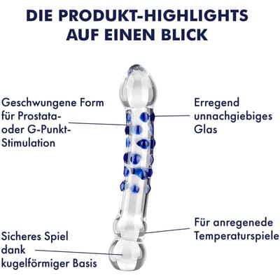 Glazen dildo met noppen, 19,5 cm