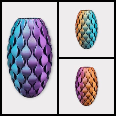 Layerzz - Vaas Cellara - 21cm - 3-D geprint - voor drrogbloemen en zijdebloemen - duurzaam - stijlvol en kleurrijk - goud blauw paars