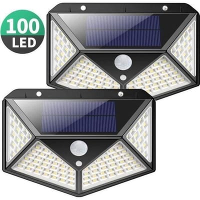 Letouch 2 Stuks Buitenlamp op Zonne-energie 100 led Bewegingssensor Verlichting 270 waterdicht Krachtig 1800mAh Draadloos, BD12602